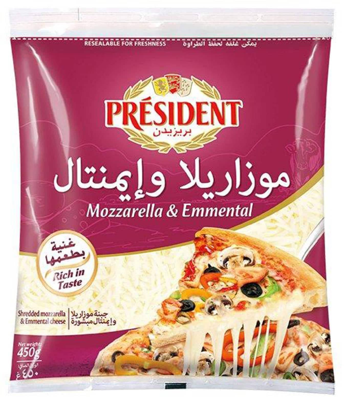 President cheese emmental &amp; mozzarella shredded 450 g