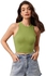 SHEIN BASICS Cotton Solid Crop Tank Top, M1706156, Lime Green, M