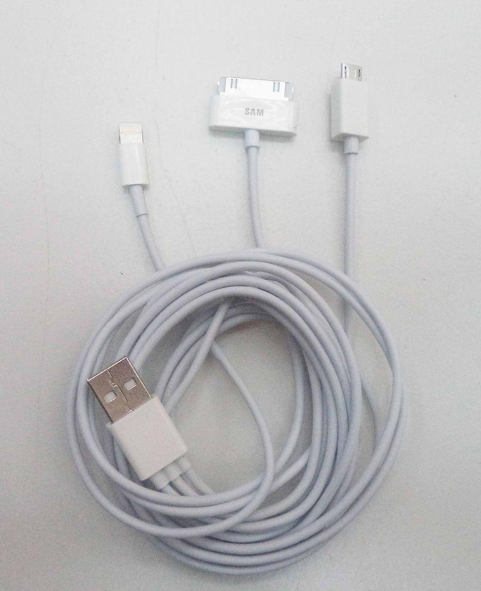 3 In 1 USB to Micro USB 30 Pin 8 Pin Lighting Universal Multi USB Charger Cable For iPad, iPod, iPhone 4,5  Mobile Phones and Tablets