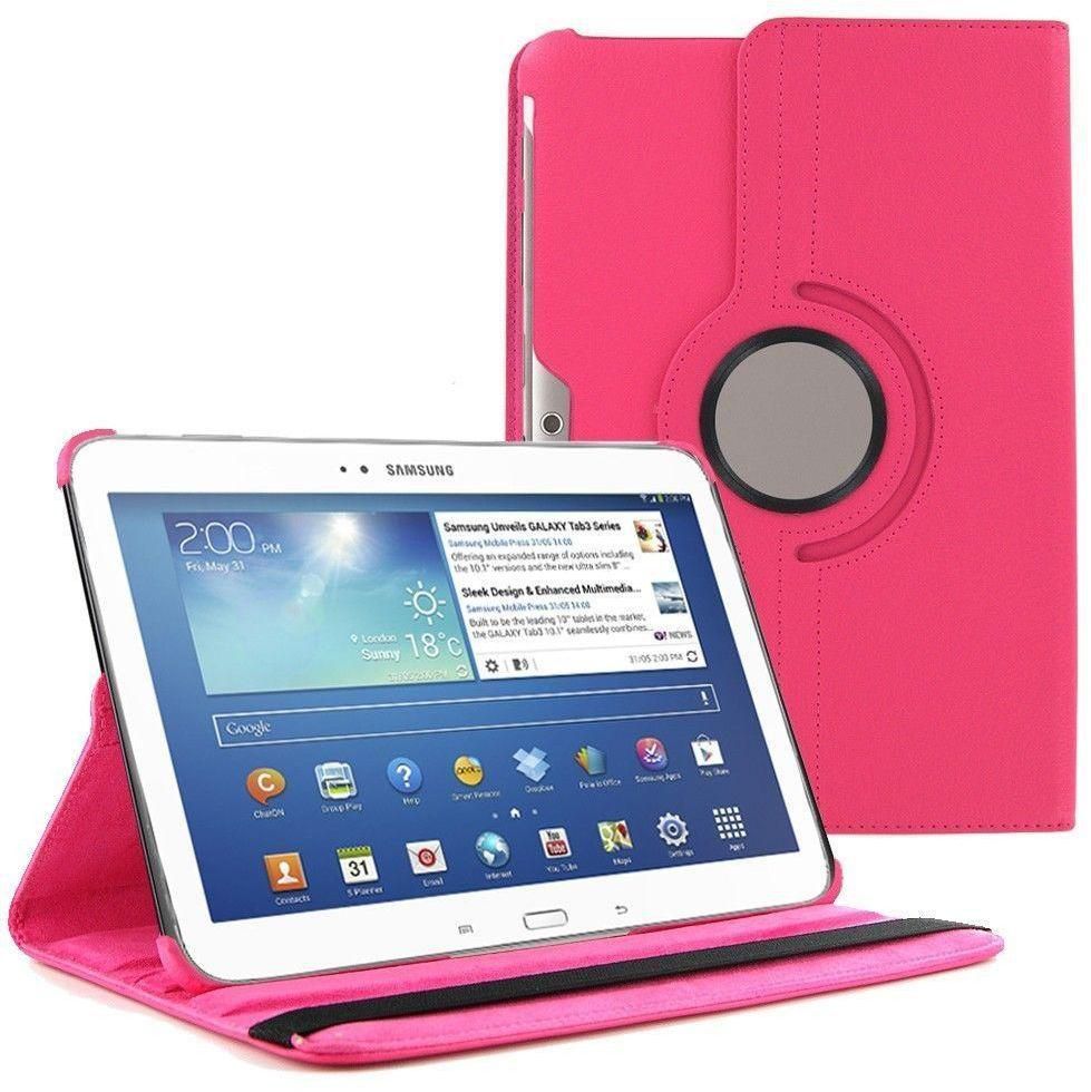Leather 360 Degree Rotating Case Cover Stand For 8.9 Inch Samsung Galaxy Tab 4 - Hot Pink