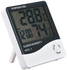 جهاز رقمي لقياس درجة الحرارة والرطوبة للمنزل مع ساعة منبه مزود بشاشة ال سي دي - HTC-1