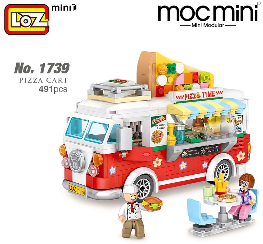 LOZ 1739 Mini Vehicle Nano Diamond Creative Brick Pizza Cart Food Truck 491pcs
