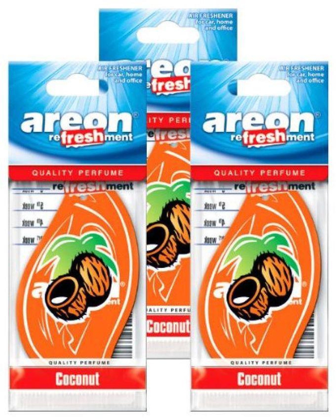 Areon MON CLASSIC Refreshment Hanging Car and Home Air Freshener, Coconut Scent (Pack of 3)