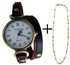 Generic XIN-REB Leather Watch - Red/Blue + XPN-98004 XP Jewelry Colored Gold Necklace