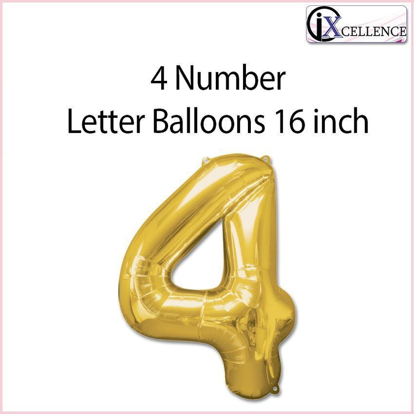 [IX] NUMBER 4 Letter Balloon 16 inch toys for girls (Gold)