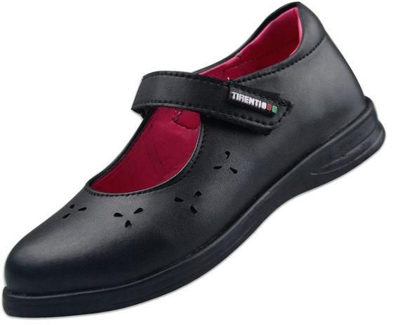 Tirenti Girl's Black Leather Flat Shoes For School