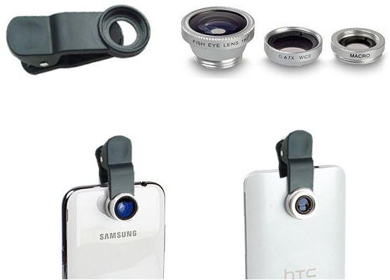 3-in-1 mobile lens tablet lens universal clip lens-Fish Eye, Micro, Wide Angle-Silver