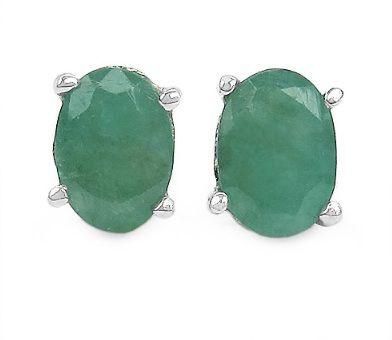 1.70CTW Genuine Emerald Oval Shaped .925 Sterling Silver Studs 	JZ0055ERGS