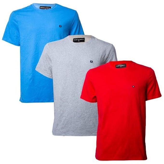 Fashion Light Blue/Grey/Red 3-Pack Round Neck Heavy Duty 180 GSM T-shirts