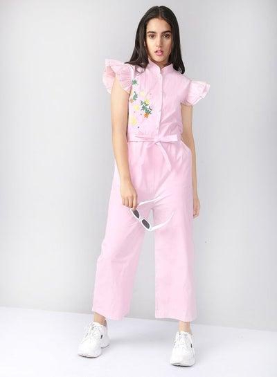 Embroidered Ruffle Sleeves High Neck Jumpsuit