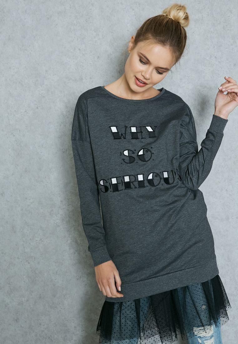Embroidered Slogan Longline Sweatshirt