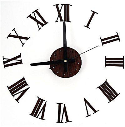 Generic DIY Wall Clock With Wooden Grain Roman Numerals Metal Pointer - Brown