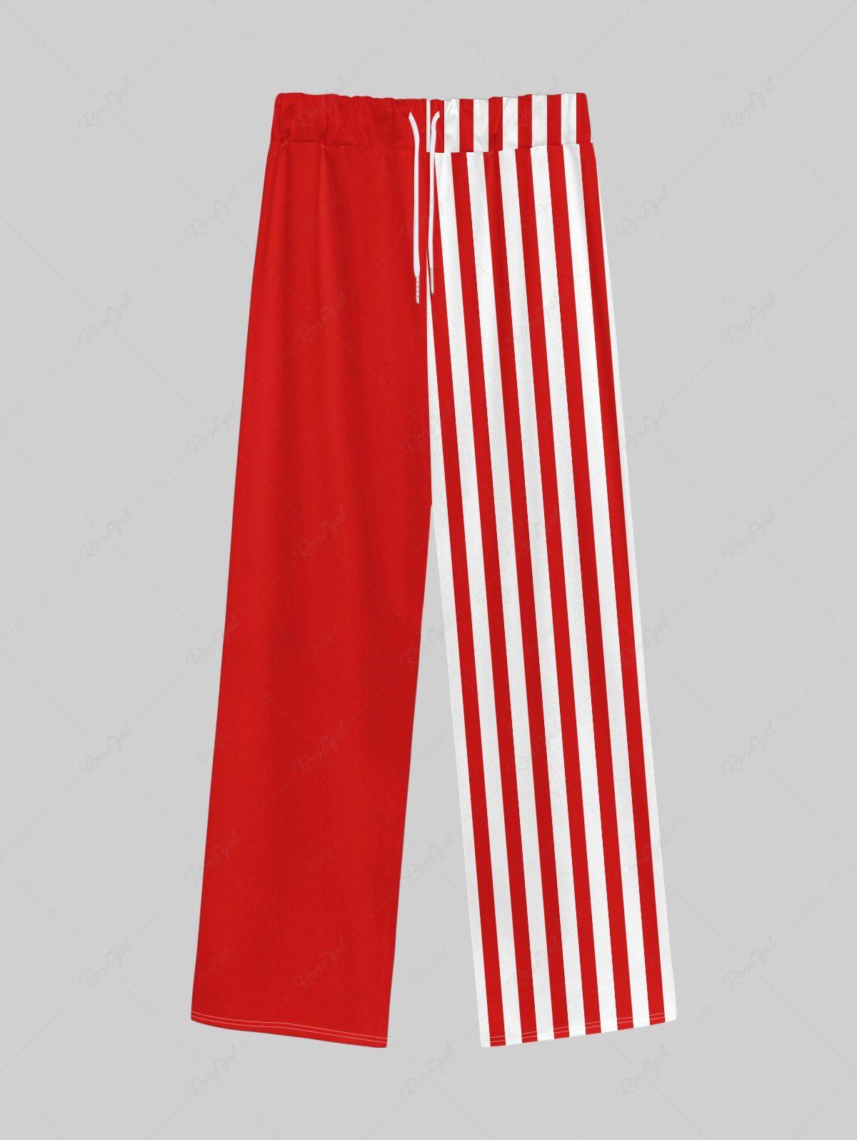 Gothic Two Tone Stripe Print Wide Leg Drawstring Sweatpants For Men - 8xl
