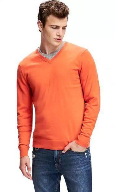 Old Navy Orange Cotton V Neck Hoodie & Sweatshirt For Men