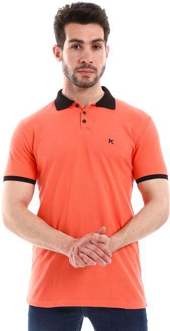 Kubo Pique Turn Down Collar Neon Orange Polo Shirt