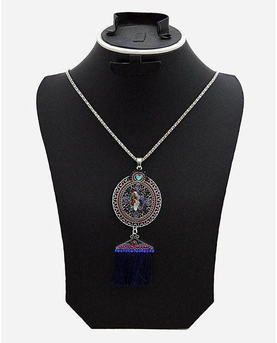 ZISKA Metal Pendant Necklace - Silver & Blue