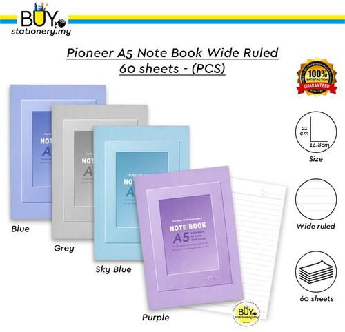 Pioneer A5 Note Book Wide Ruled 60 sheets – PCS (5 Colors)