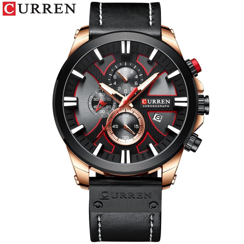 CURREN-Curren 8346 Men Watch Waterproof Quartz Wrist Watch Multifunctional Calendar Alloy Case Leather Band Watch