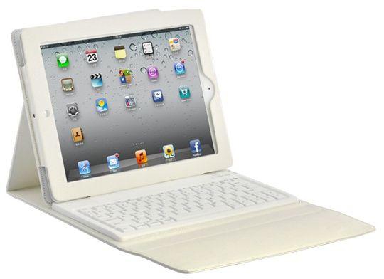 ipad 2 i pad 3 rechargeable battery Leather bluetooth silicone keyboard Case Cover For Ipad 2 ipad 3 (white)