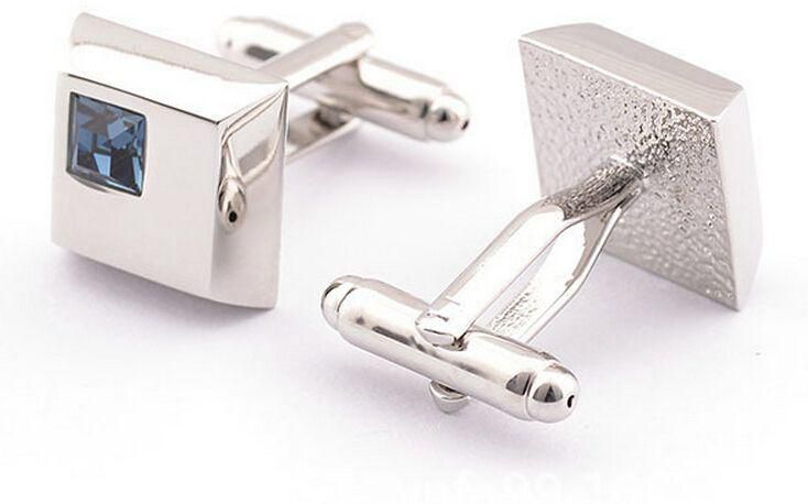 Cufflinks for men . Silver with Crystal Blue