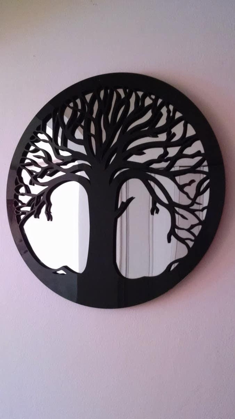 Get MDF Wood Wall Mirror, 60 x 60 x .8 cm - Black with best offers | Raneen.com