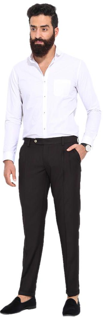 Mr Button - Black Terry Rayon Trouser Formal Double Pleats -  CATTRS12