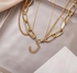 3D Fashion Link Chain Lock Key Pendant Chunky Layered Necklace For Women