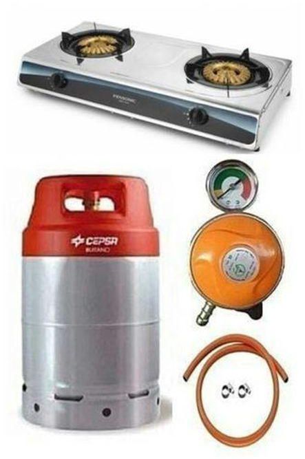 Cepsa Quality 12.5kg Cylinder, 2 Burner Gas Cooker, Regulator, Hose/Clips