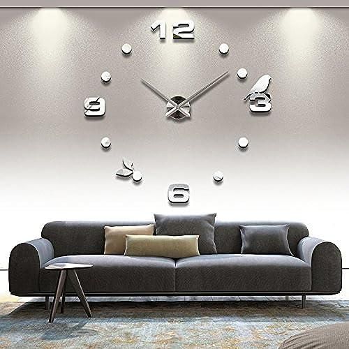 3D Wall Clock Acrylic Stickers Big DIY Quartz Numbers Wall Clock - Silver