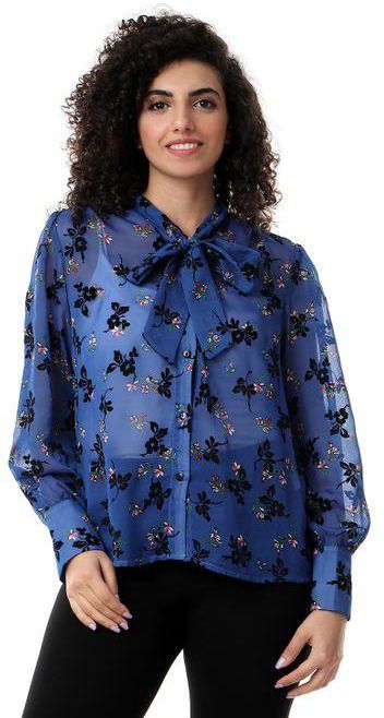 Menta By Coctail Floral Full Sleeves Blouse-blue
