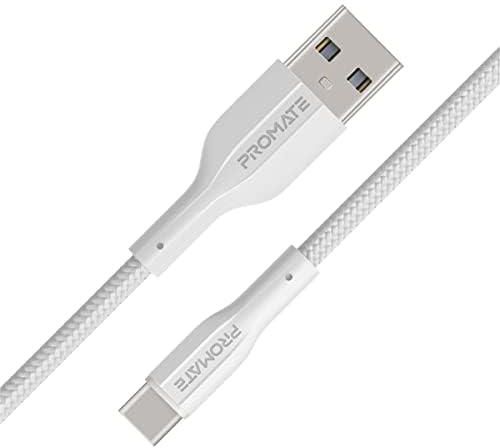 Promate USB to USB-C Cable, Durable Silicone Type-C Charging Cable with 2A Fast Charging, 480 Mbps Data Sync, 1m Anti-Tangle Wire and 10000 Long Bend Lifespan for Galaxy S22, iPad Air, XCord-AC White