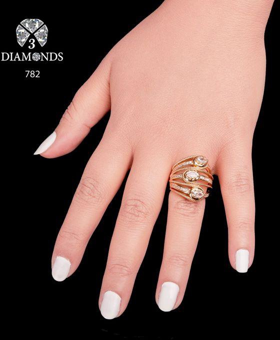 3Diamonds Women's Ring, Gold Plated, High Quality With Sparkling Zircon