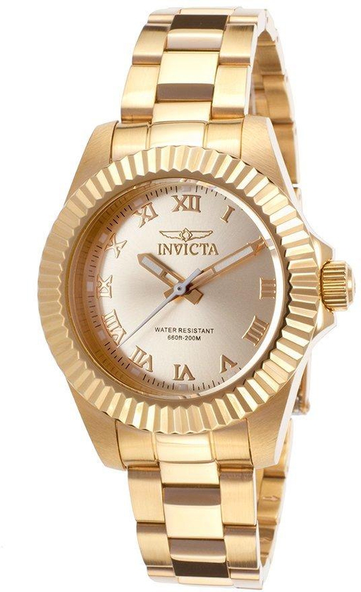 Invicta Women's Pro Diver Gold Tone Dial 18K Gold Plated Strap Watch