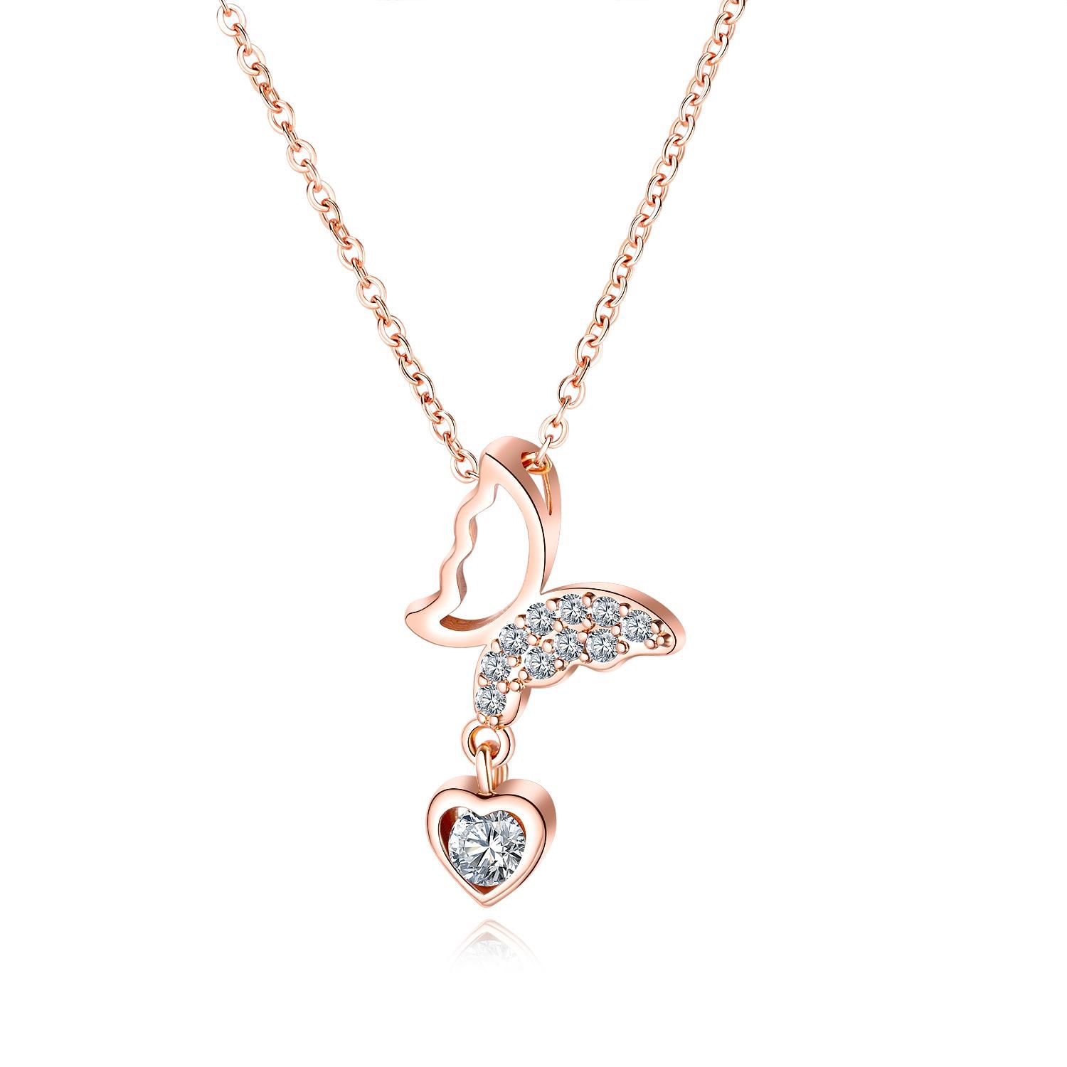 Elegant Hollow Butterfly Love Titanium Necklace (Rose Gold)
