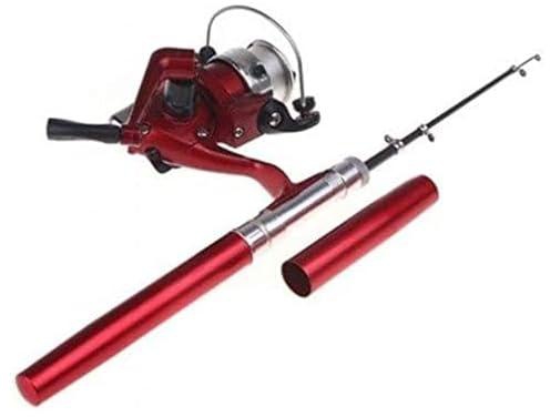 H8022 صنارة صيد اسماك الومنيوم صغيرة بحجم القلم، احمر