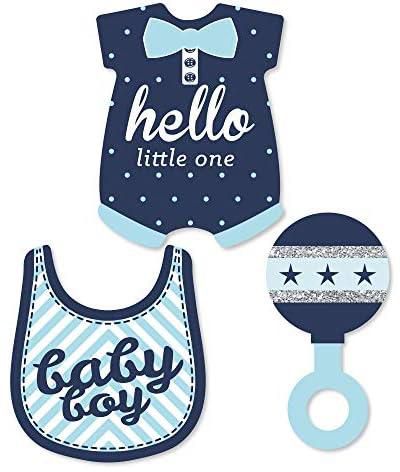 Big Dot of Happiness Hello Little One - Blue and Silver - DIY Shaped Boy Baby Shower Party Cut-Outs - 24 Count