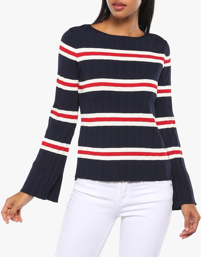 Navy Striped Embossed Sweater