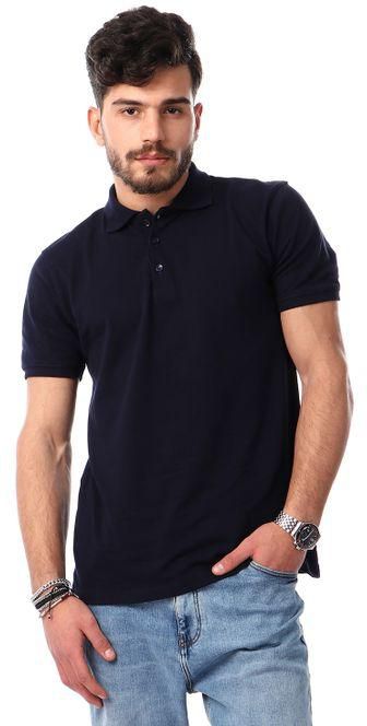 Izor Short Sleeves Buttoned Pique Polo Shirt - Navy Blue