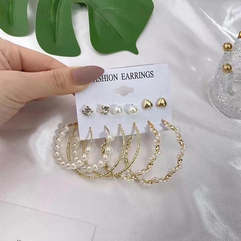 6 Pairs Fashion Stud Hoop Earrings Set For Women Geometric Gold Silver Tassel Snake Pearl Crystal Lady Earring Jewelry 2022 New
