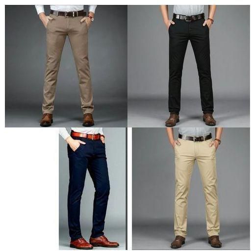 4 In 1 QUALITY Chinos For Men-Black+Navy Blue+ Cream +Carton Color