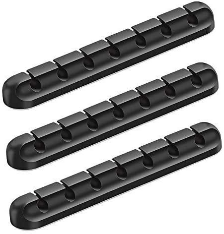 Cable Clips Cable Management, 3 Pack 7 Slots Cord Organizer 6mm Black Adhesive Cord Holders for Power Cords USB Cables Charging Cables Headphone Cables in Office and Home (Black)