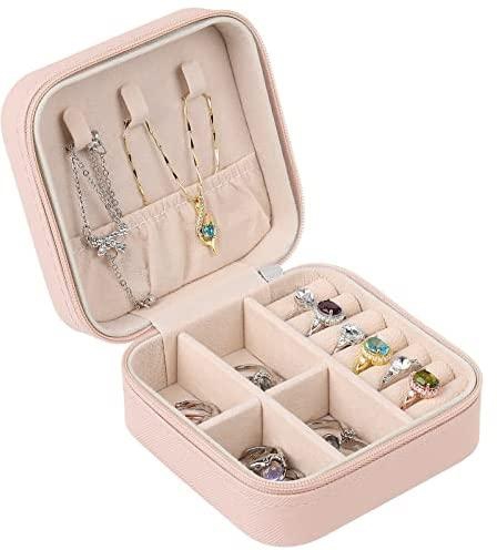 Generic Mardiko Travel Jewellery Box for Women Girls, Jewellery Organiser Small Jewelry Box Mini Travel Jewlery Case, Jewellry Storage for Necklaces Rings Earrings Bracelets, Pink