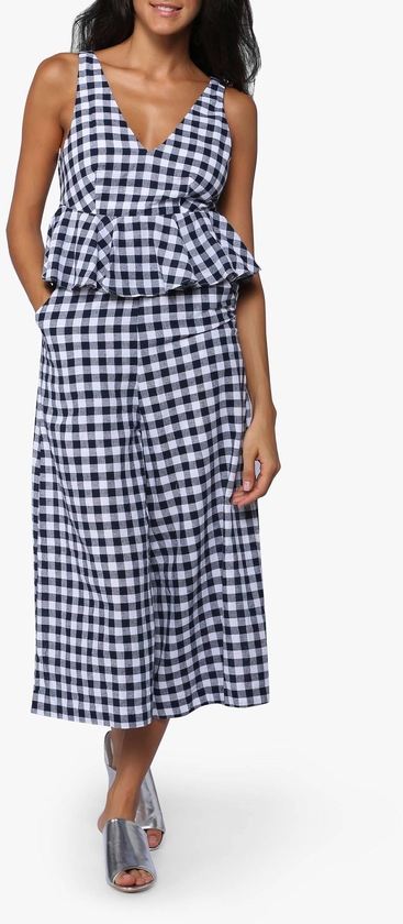 Navy Gingham Frill Jumpsuit