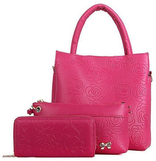 Rose Colored 3 Pieces PU Leather Ladies Handbags (VG198)
