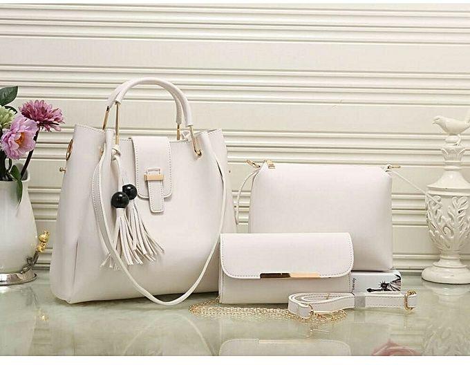 Generic Ladies 3 in 1 Handbag fashionable full Set -white