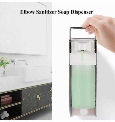Elbow Soap Dispenser Sanitizer Shampoo Box Hand Soap Holder Dispensador Manual 500ML Capacity Aluminum Alloy & ABS Plastic Wall Mounted for Toilet Hospital Restaurant Hotel
