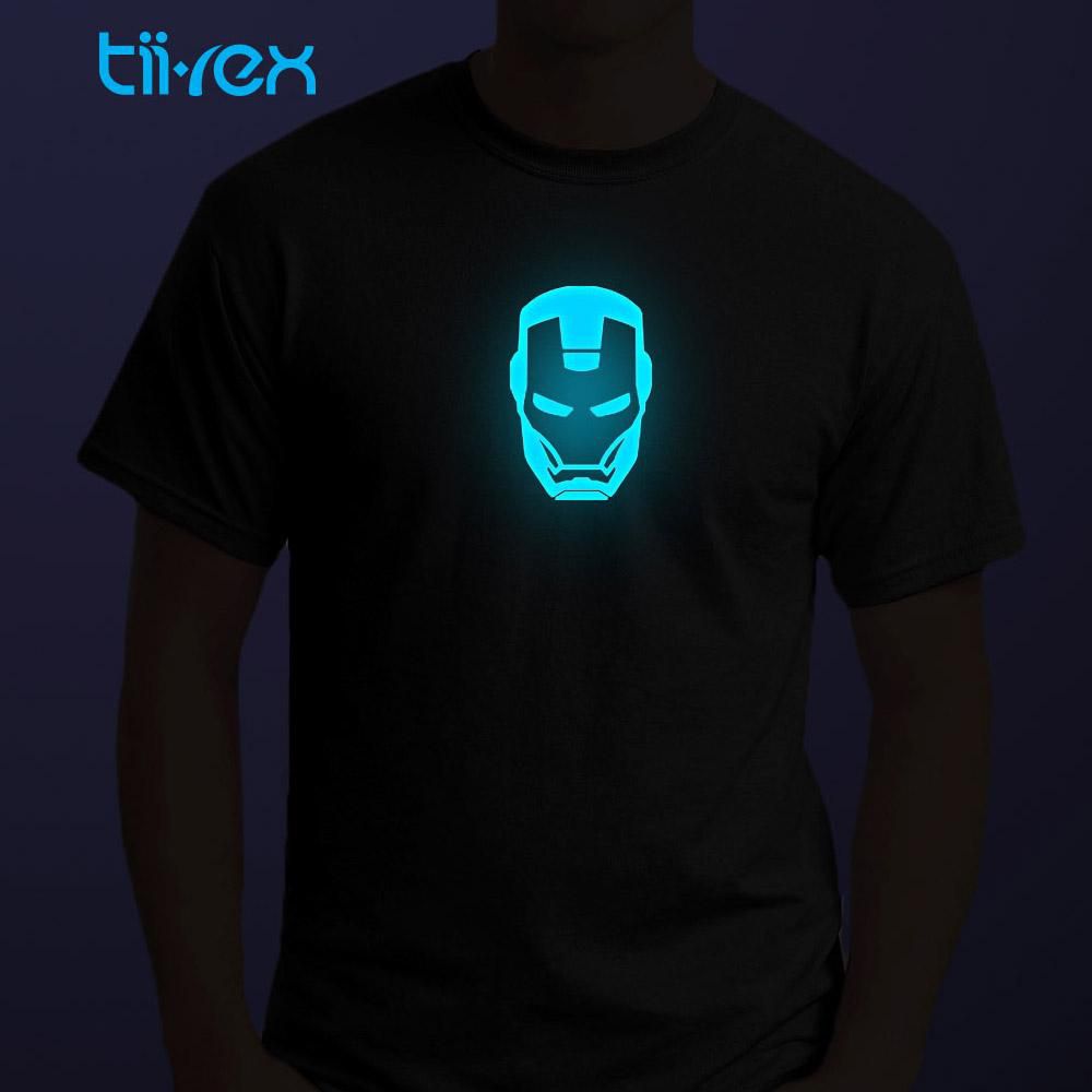 Round Neck T-Shirt Unisex Iron Man Mask Glow in Dark 5 Sizes (Black)
