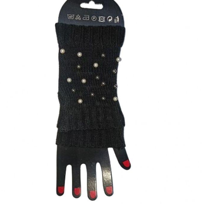 Fingerless Fur Warm Wrist Wool Gloves Luxury Hand Warmer-Black