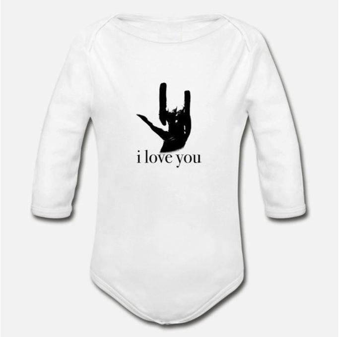 Sign Language I Love You Organic Long Sleeve Baby Bodysuit