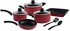 BLACKSTONE 10 Piece Non Stick Cookware Set Red | Aluminum Tempered Glass Lids Cooking pot/Sause pan/Fry pan/Bake pan/Spatula BL010